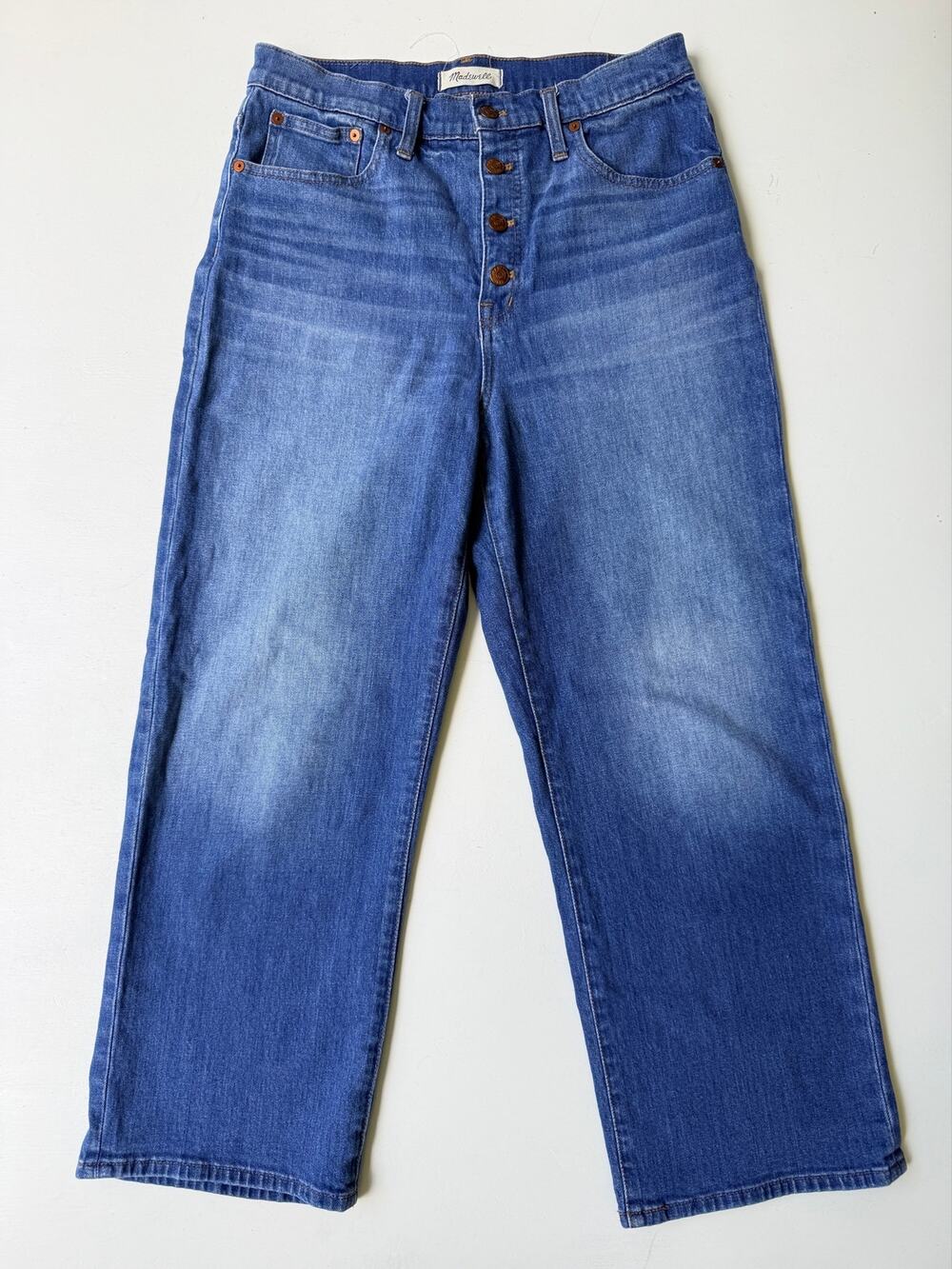 Madewell Slim Wide-Leg Crop Jeans Button Fly Blue Denim Comfort Stretch 30